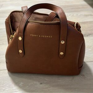 Poppy & Peonies Cognac Pebbled Leather Satchel with Gold Hardware